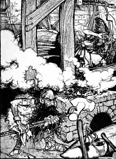 묠니르를 만들고 있는 에이트리와 브로크 형제. [Elmer Boyd Smith, 1902Arthur Rackham, 1901]