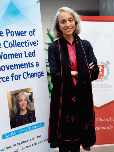 10월 28일 카비타 람다스는 서울대 국제대학원에서 청년들을 대상으로 여성운동에 관해 강연했다. [김성남 기자]