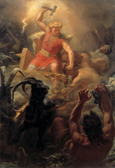 거인들과 싸우는 토르. [Mårten Eskil Winge, 1872]