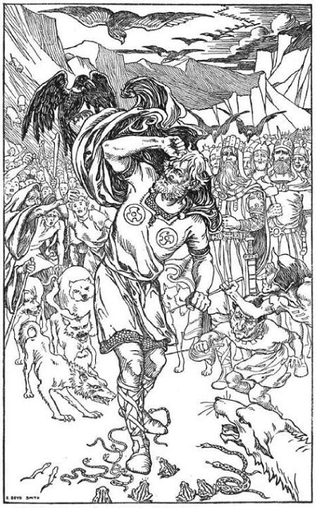 발데르를 죽음에 이르게 한 로키를 공격하는 동물들, Elmer Boyd Smith, 1902