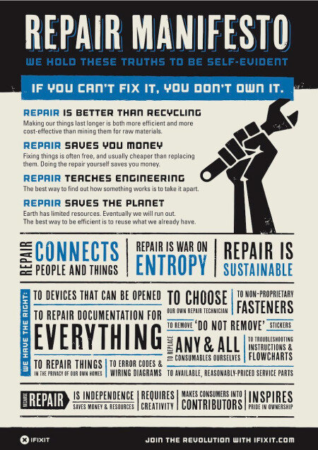 글로벌 사회적 기업 아이픽스잇(iFixit)이 게시한 자가 수리 선언문. 이들은 “수리할 수 없다면 소유한 것이 아니다”라고 주장한다. [아이픽스잇]