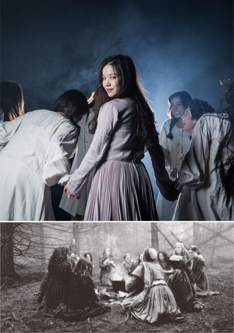 연극 ‘시련’의 한 장면(위). 영화 ‘크루서블’ 스틸컷. [국립극단 제공, 이십세기 폭스 코리아 제공]