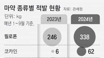 마약밀수 올해 하루 2건꼴 적발… 1년새 24% 늘어 623건