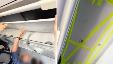 비행기 내부서 천장 패널 떨어져…승객들이 손으로 받쳤다