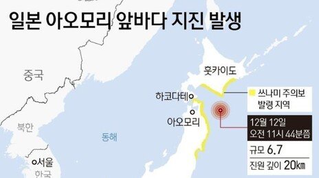 日 아오모리 앞바다서 또 규모 6.7 지진…쓰나미 주의보 발령