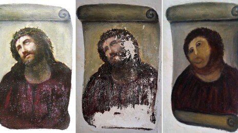 예수 벽화 복원하려다 ‘원숭이’ 그린 스페인 94세 화가 별세