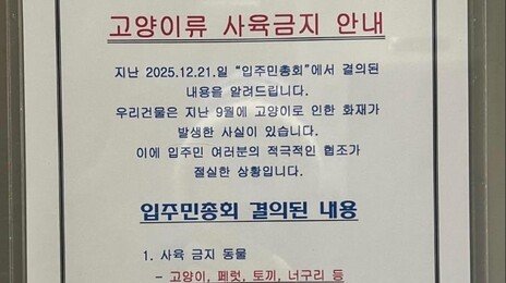 “고양이가 불 내…키우려면 이사가라” 오피스텔 공지 논란