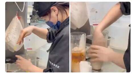 컵에 맨손 넣더니 밀크티 휘휘…中 체인점 위생 논란