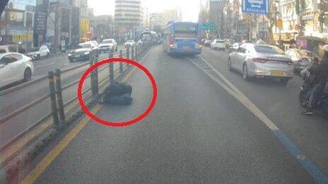 종로 버스전용도로 한복판서 쿨쿨…깨우자 “싫어, 잘거야”