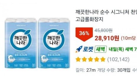 화장지 1800롤이 2만원대? 쿠팡 수량 표기 오류 ‘구매 대란’