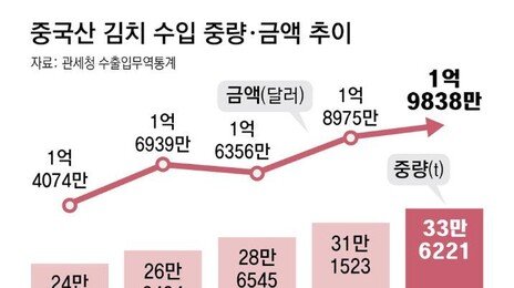 국내 배추 등 원재료값 급등에… 중국산 김치 수입 사상최대