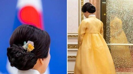 마크롱 사진사 ‘金여사 한복’에 꽂혔다…비하인드컷 6장중 4장 차지