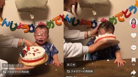 케이크에 강제로 아기 얼굴을 ‘푹’… SNS 영상 올린 日 여성