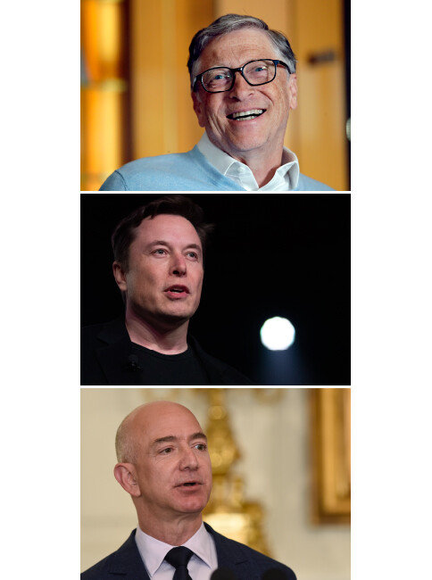 빌 게이츠(위) 마이크로소프트 기술 고문, 일론 머스크(가운데) 테슬라 CEO, 제프 베이조스 아마존 의장 등 미국 굴지의 기업가들은 원전 사업에 적극 투자하고 있다. [AP 뉴시스]