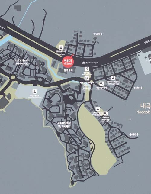 박근혜 전 대통령 자택이 있는 서울 서초구 내곡동 안골마을의 동네 안내지도. [지호영 기자] 