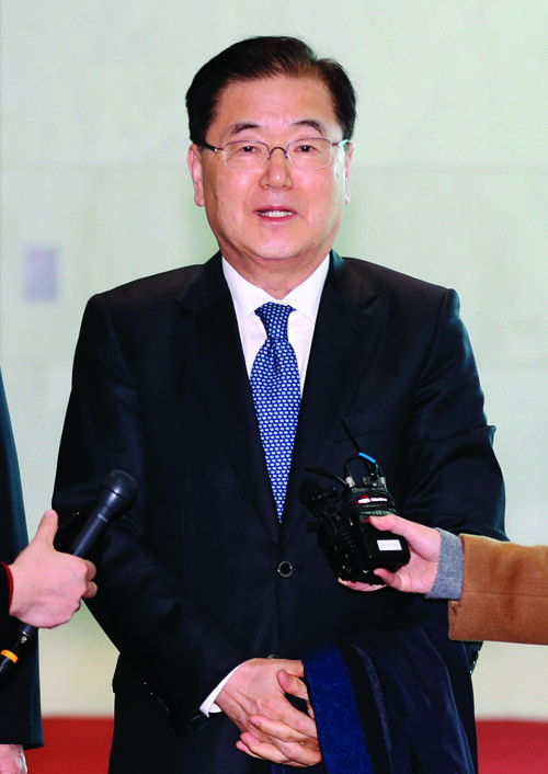 존 볼턴 미국 백악관 국가안보보좌관을 만나고자 4월 11일 출국한 정의용 국가안보실장. [사진 제공=뉴시스]