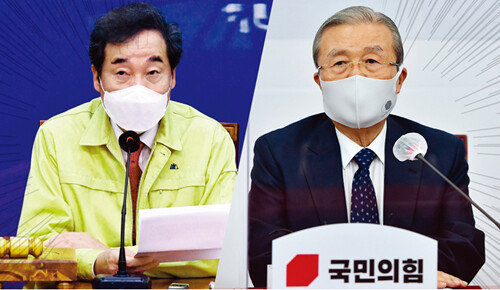 이낙연 더불어민주당 대표(왼쪽)와 김종인 국민의힘 비상대책위원장. [뉴시스]