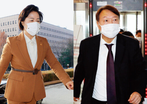 추미애 법무부 장관(왼쪽)과 윤석열 검찰총장.  [동아DB]