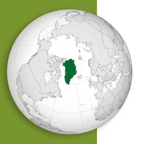 그린란드의 지정학적 위치. 북미대륙 북동부의 대서양과 북극해 사이에 있다. [위키피디아]