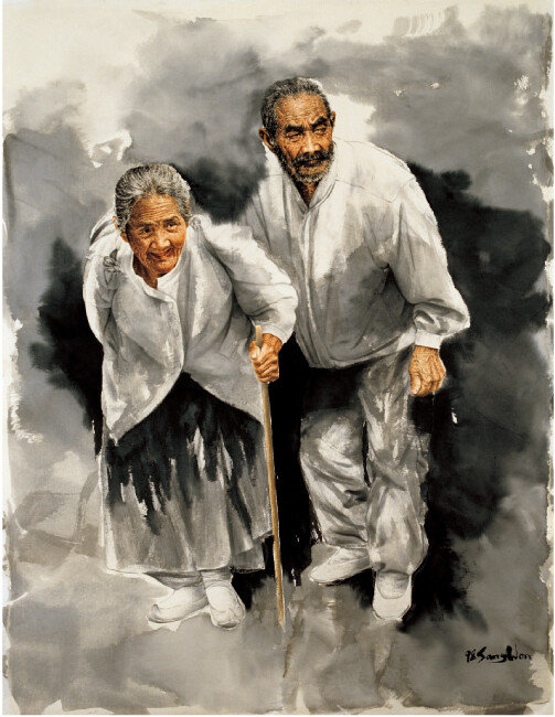 이상원 화백은 1990년대 한국화 양식에 극사실주의 기법을 가미한 ‘동해인’ 인물 연작을 내놓았다.