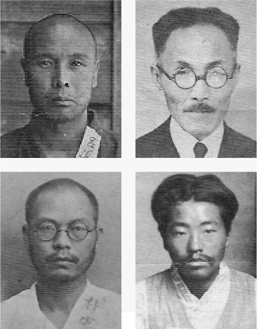 가인이 변론을 맡은 주요 독립투사들의 구금 당시 사진. 왼쪽 위부터 시계방향으로 여운형, 안창호, 이재유, 박헌영. [박영사 제공]