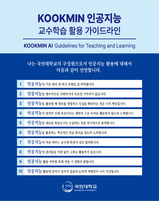 국민대가 3월 2일 발표한 ‘인공지능 교수학습 활용 가이드라인’. [국민대 제공]