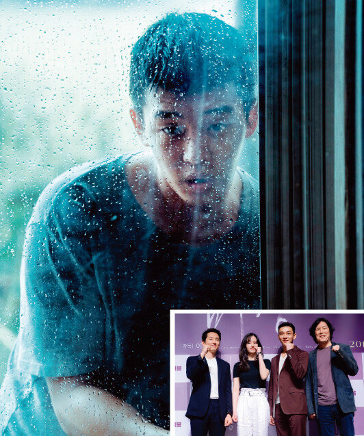 칸영화제 경쟁부문 진출작 ‘버닝’(왼쪽). 4월 24일 제작보고회에 참석한 스티븐 연, 전종서, 유아인 그리고 이창동 감독. [김진환 스포츠동아 기자]