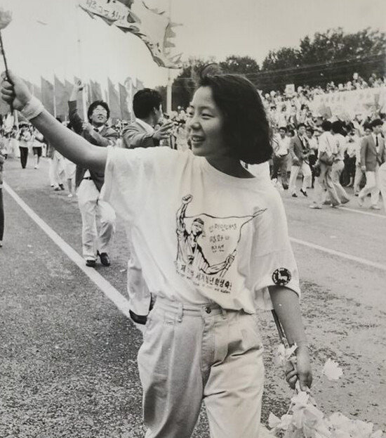1989년 7월 평양 세계청년학생축전에 전대협 대표로 참가한 한국외대 재학생 임수경. [동아DB]
