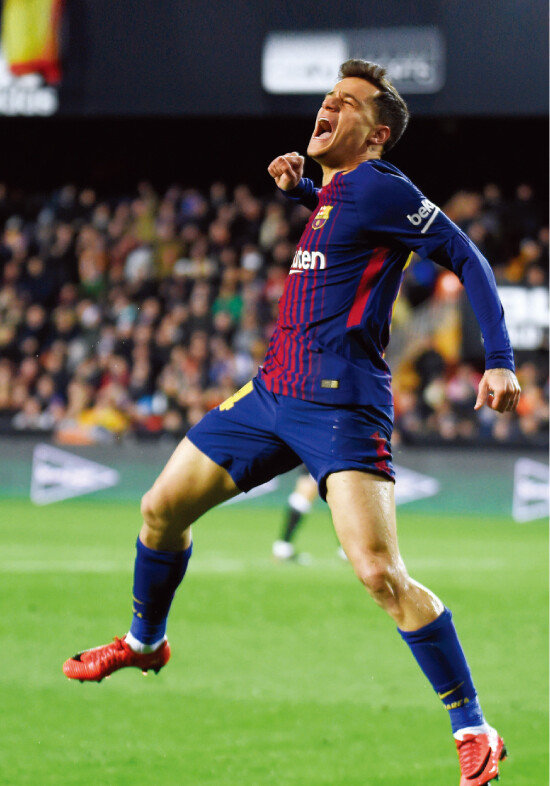 2월 9일 FC 바르셀로나로 이적한 후 첫 골을 넣고 기뻐하는 필리피 코치뉴. [뉴스1]