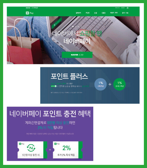 네이버의 간편결제 서비스 ‘네이버페이’는 1월부터 예치금에 대해 2%, 구매금액에 대해 최대 2% 적립금을 주고 있다. [네이버 홈페이지]