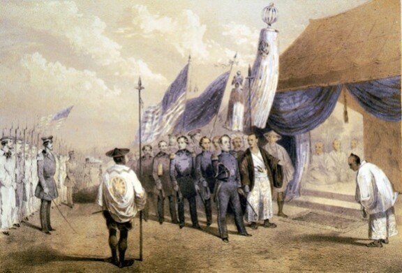 1854년 미국 동인도함대 사령관 페리 제독이 미일화친조약을 맺을 당시의 모습. Gettyimage