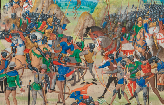 1320년경 유럽에서 발명된 화포는 1346년 백년전쟁 초 크레시 전투에서 처음 사용됐다. 위키피디아