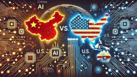 인공지능(AI) 패권을두고 미국과 중국의경쟁이 치열해지고있다. 사진은 생성형인공지능(AI) ‘달리3’로만든 관련 이미지. 이장훈 제공