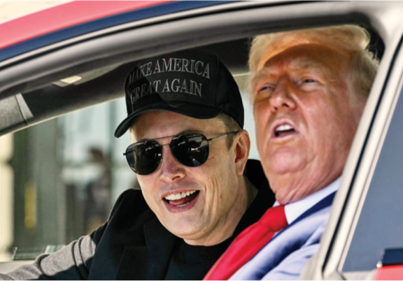 일론 머스크 테슬라 최고경영자(왼쪽)가 7월 5일(현지 시간) 제3의 정당을 세우겠다고 발표하며 도널드 트럼프 미국 대통령과 각을 세웠다. 뉴시스