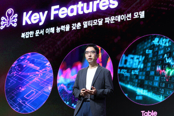 이홍락 LG AI연구원 공동 연구원장 겸 최고AI과학자가 7월 22일 열린 ‘LG AI 토크 콘서트 2025’에서 엑사원 생태계를 소개하고 있다. 뉴스1