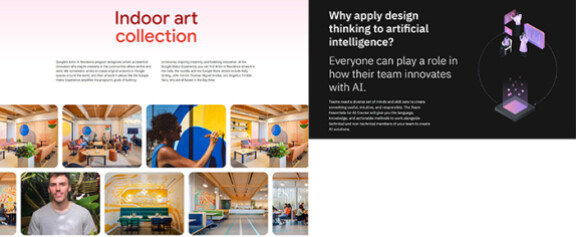 구글 ‘아티스트 인 레지던스’ 프로그램(왼쪽)과 IBM의 ‘디자인 싱킹’ 과정을 소개하는 인터넷 홈페이지. 구글 방문자 경험(Google Visitor Experience) 홈페이지 캡처 · IBM ‘디자인 싱킹 과정 및 수료증’ 홈페이지 캡처