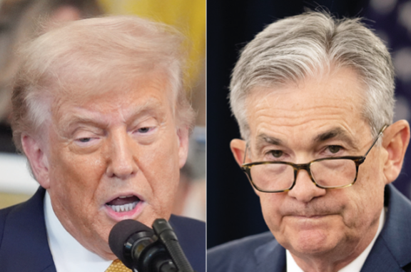 최근 도널드 트럼프 미국 대통령(왼쪽)이 제롬 파월 미 연방준비제도이사회 의장의 사퇴를 공개적으로 촉구하고 있다. 뉴시스 