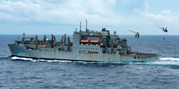 HD현대중공업이 정기 정비 사업을 맡은 미 해군 군수지원함 ‘앨런 셰퍼드’. 미국 해상수송사령부 제공 