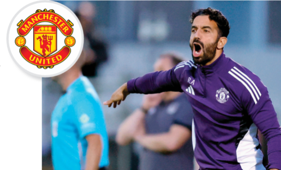 맨체스터 유나이티드 엠블럼(위)과 후벵 아모링 감독. 뉴시스 