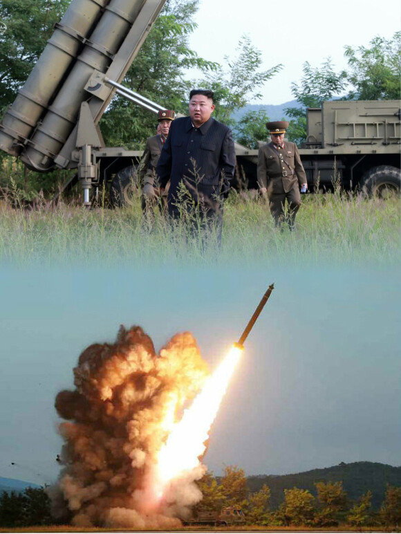 9월 10일 김정은 북한 국무위원장이 초대형방사포시험사격을 지도했다고 노동신문이 보도했다. [조선중앙TV 캡처, 노동신문]