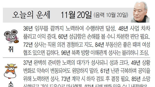 [오늘의 운세/11월 20일]