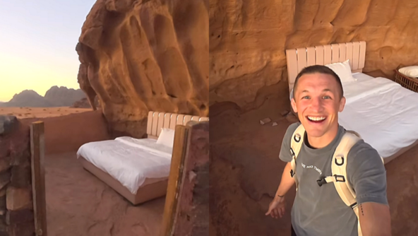 사막에 침대만 덩그러니…1박 6만원 ‘지붕없는 숙소’