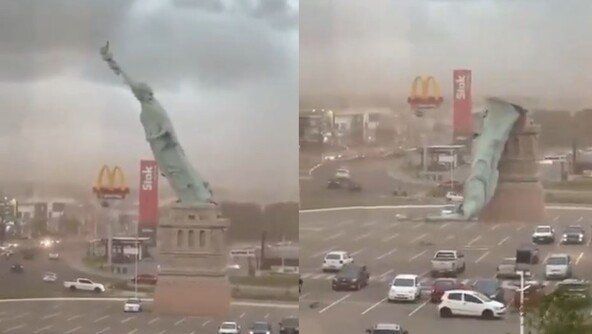 시속 90km 강풍에 속수무책…브라질 자유의 여신상 ‘꽈당’