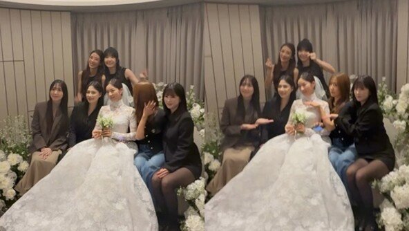 윤보미 결혼식서 뭉친 에이핑크…‘탈퇴’ 홍유경은 있었고 손나은은 없었다