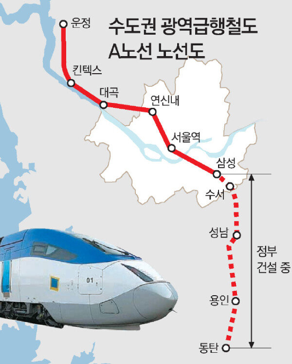 수도권을 가로지는 GTX-A 노선도. [동아DB]