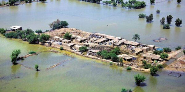 Residential region in southwestern Pakistan surrounded by blown h2o