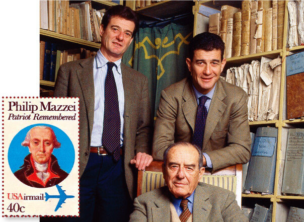 필립 마쩨이(표기법은 필리프 마체이) 기념우표(왼쪽)와 마쩨이 가문의 23  ·  24대 후손들. 현재 이탈리아 곳곳에서 마쩨이 와이너리를 운영하고 있다. [사진 제공 · ㈜하이트진로]