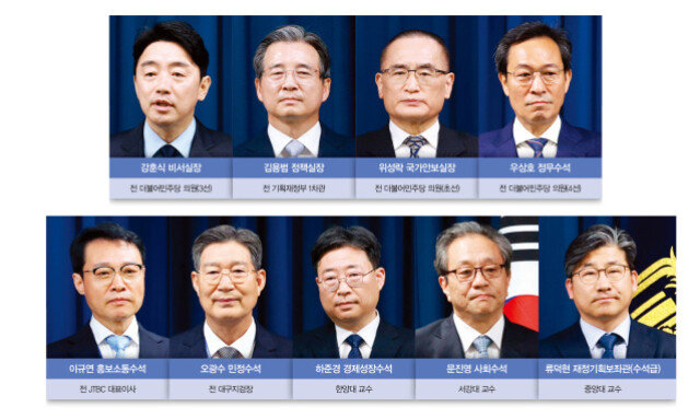 이재명 정부 대통령실 수석급 이상 인선. 동아DB‧뉴시스