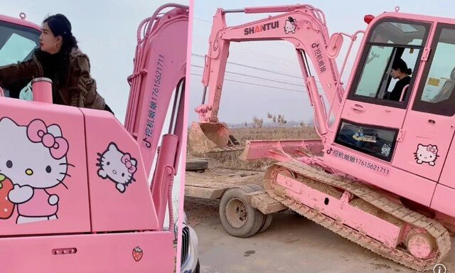 헬로키티 굴착기 모는 中여성…“잘생긴 남편 내가 먹여살려요”