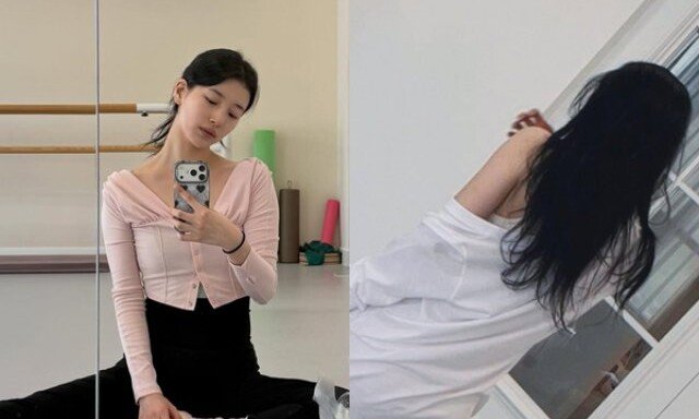 수지 다리 잘 찢네…깨알 노출에 깜찍 표정까지